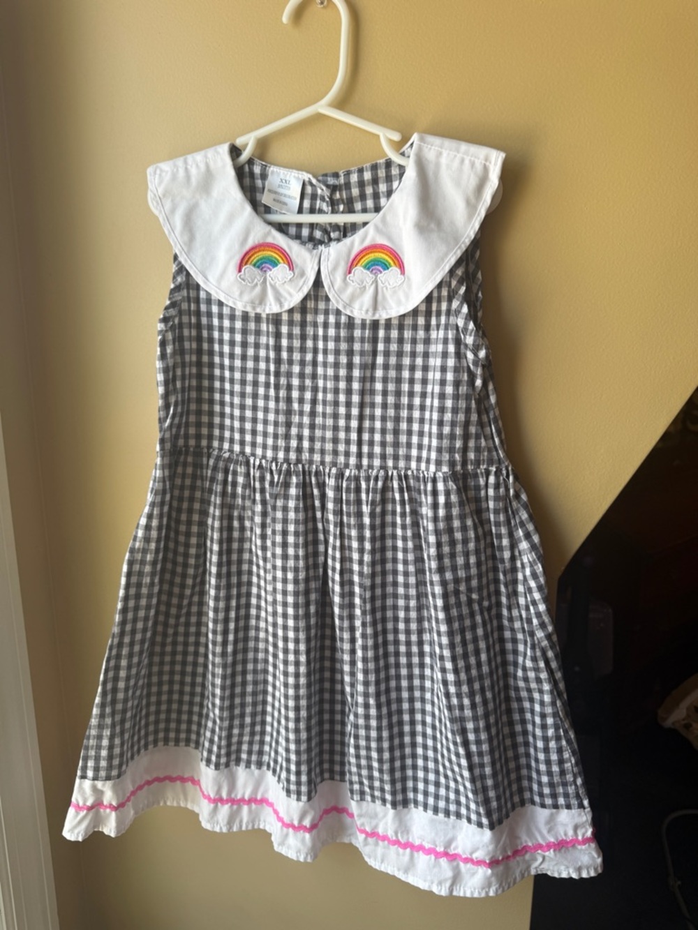 Girls Gingham Rainbow Collar Dress | Peter Pan Collar | Size XXL (Fits 6/7)